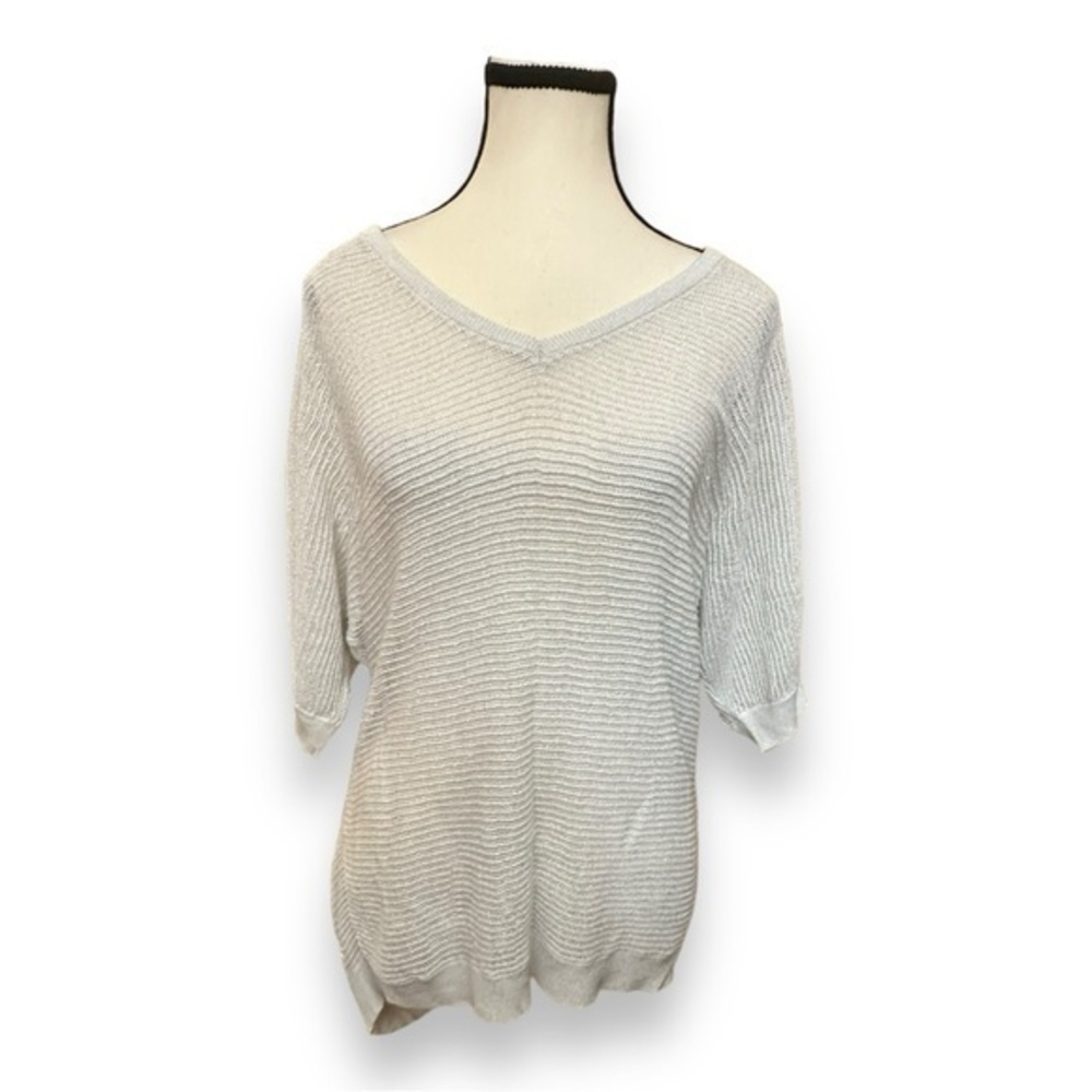 Women’s Vintage torrid 2 White Silvery Glittery Tinsel Rib Knit V Neck 18 20